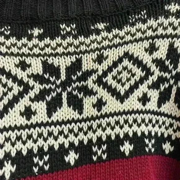 Vintage Black White Maroon Floral Rose Abstract Print Cotton Cropped Sweater M - Picture 10 of 13